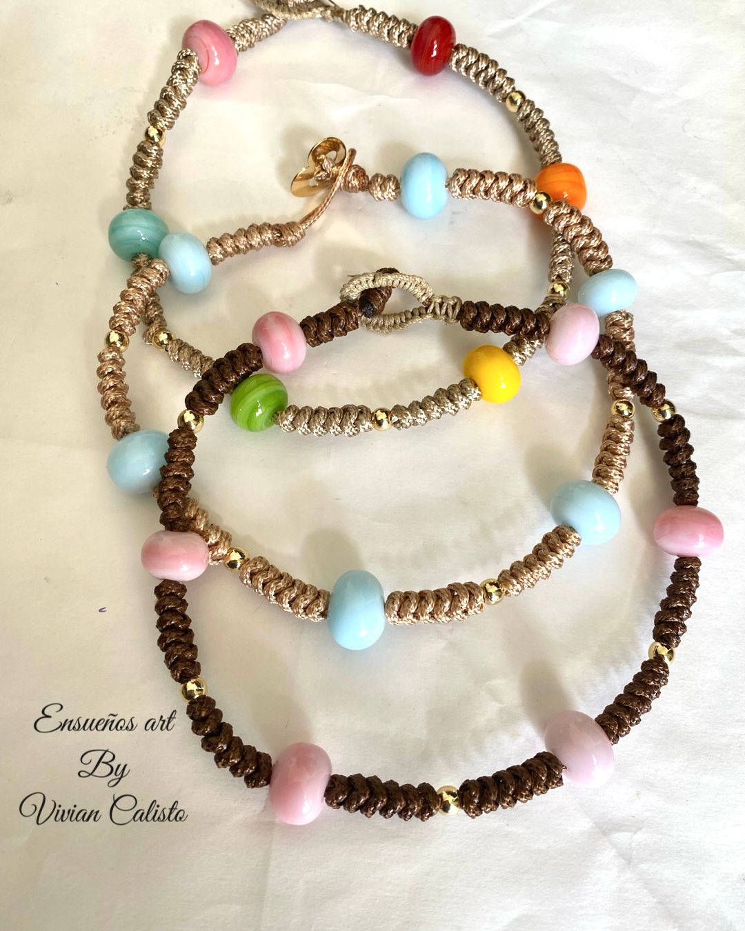 Summer Adjustable Necklace — handmade Murano glass beads with gold-plated accents